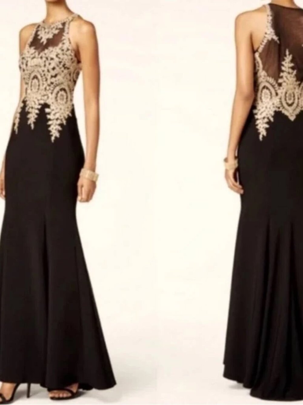 Xscape Black Gown With Gold Detailing | Color: Black/Gold | Size 8